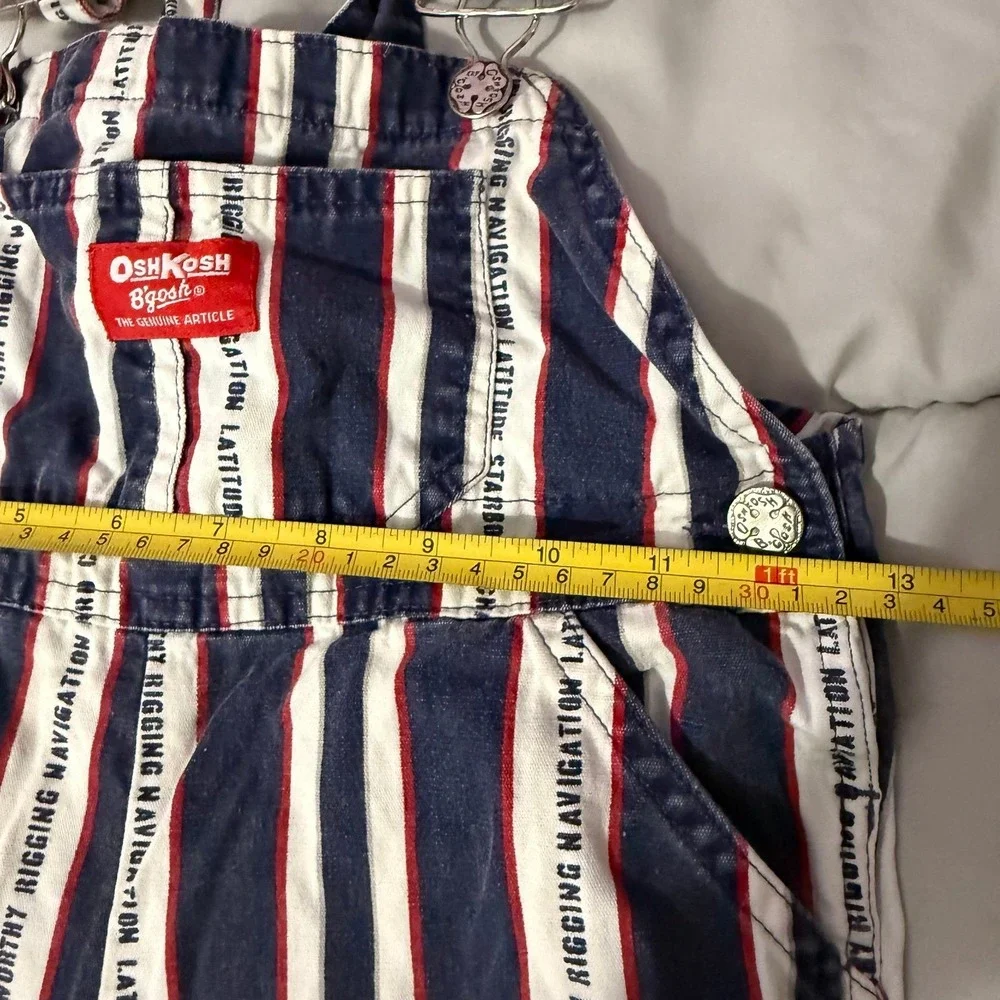 Vintage 90s OshKosh B'gosh Overall Shortall 4T Striped Nautical Ocean Boat Theme